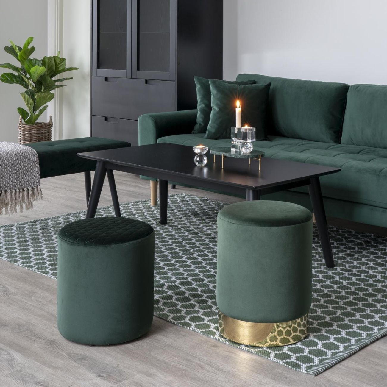 Eleganter Hocker CHANTAL 43cm grün Samt
