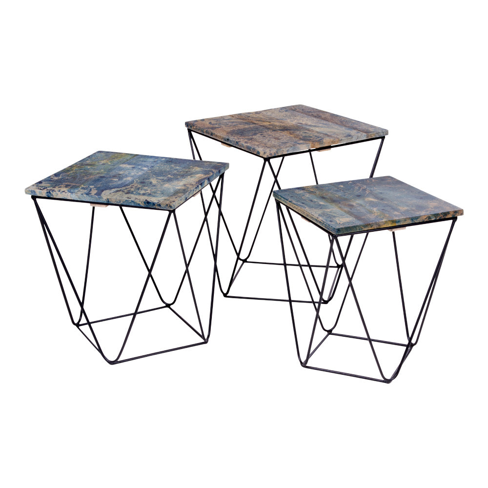 Design Beistelltisch-Set CHIRA 3-teilig Mango-Holz blau