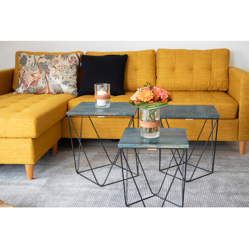 Design Beistelltisch-Set CHIRA 3-teilig Mango-Holz blau