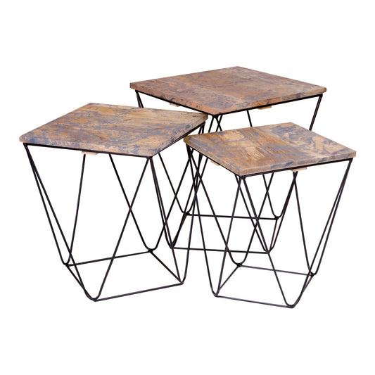 Design Beistelltisch-Set CHIRA 3-teilig Mango-Holz grau