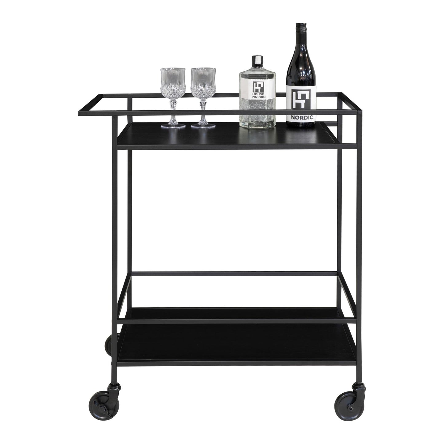 Moderner Bar-Rollwagen LEVEN 80cm schwarz Servierwagen Küchenwagen