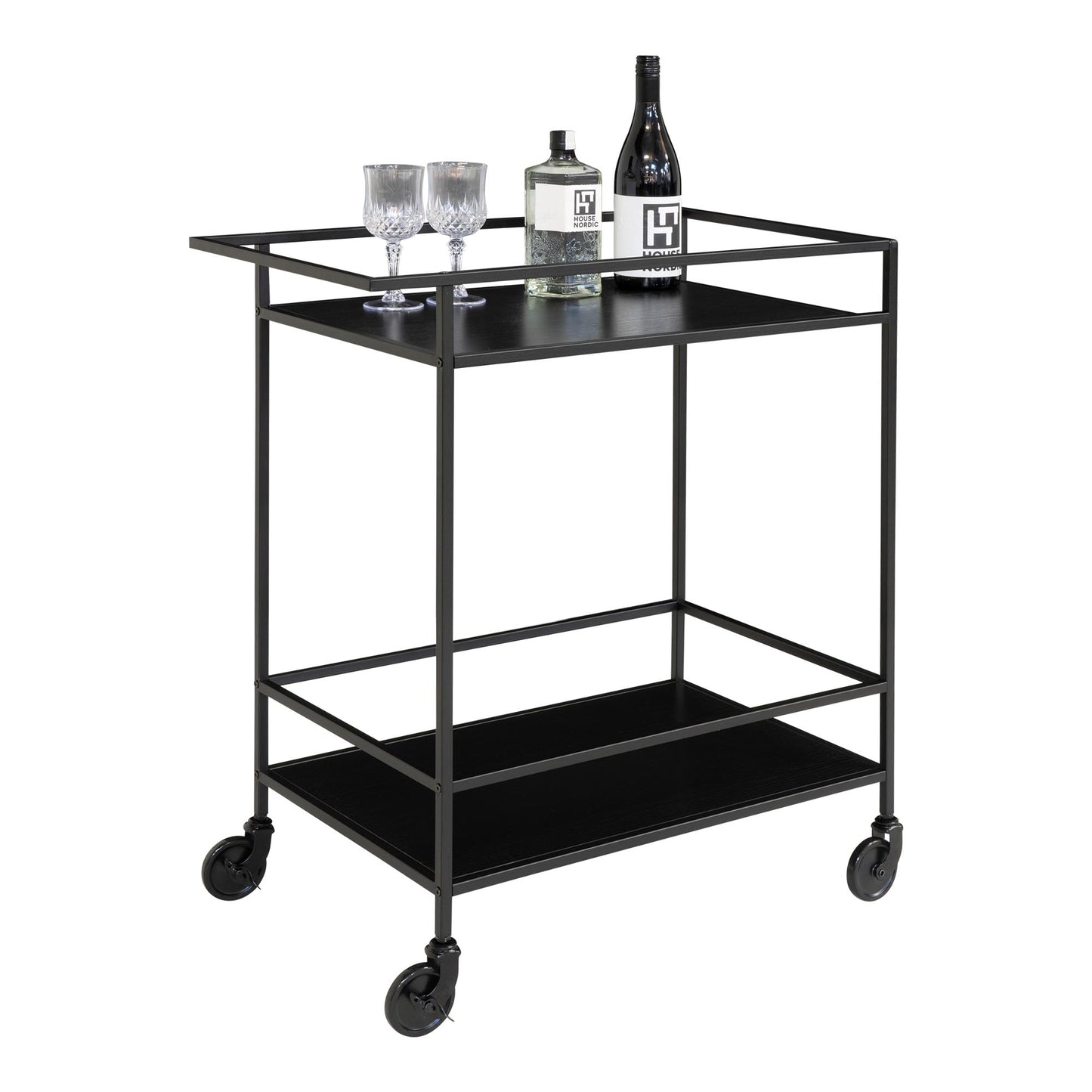 Moderner Bar-Rollwagen LEVEN 80cm schwarz Servierwagen Küchenwagen