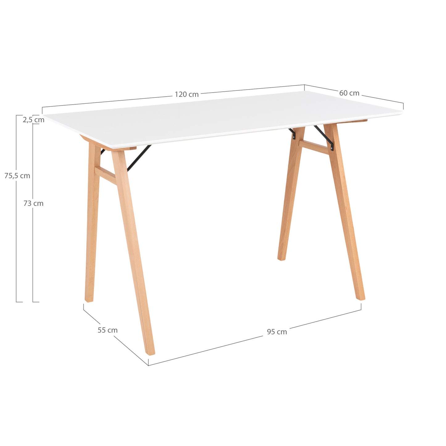 Design Schreibtisch/Konsole BOJENS weiss/natural 120x60cm