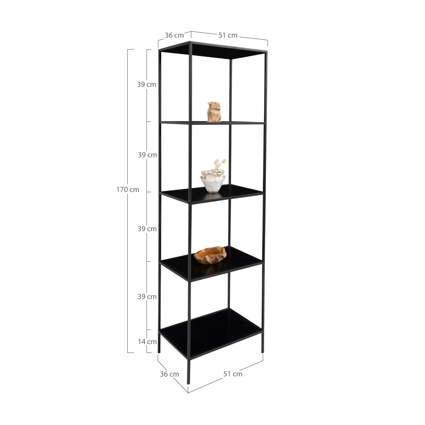Modernes Regal LEVEN 170cm schwarz + 5 Regalböden