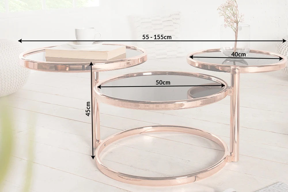Moderner flexibler Glas-Couchtisch MOBILE ART 155cm kupfer
