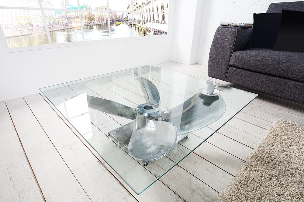 Design Couchtisch ELICA 80x80cm silber Aluminium Schiffsschraube