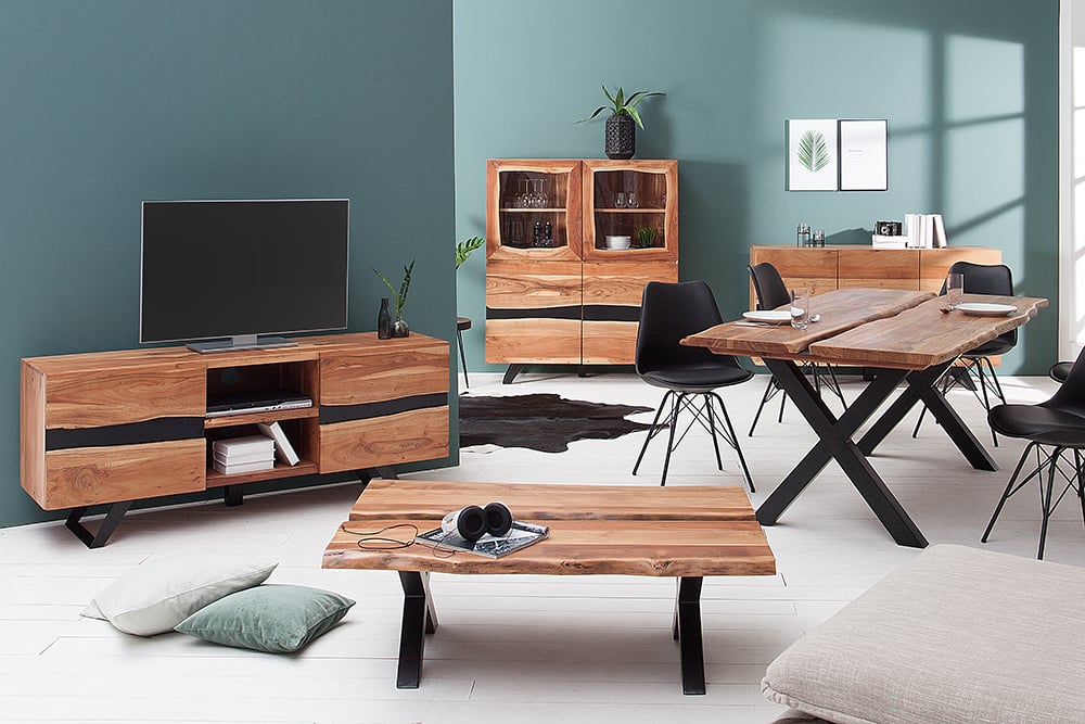 Design Couchtisch DIVISIO 105cm Akazie natural Baumkante
