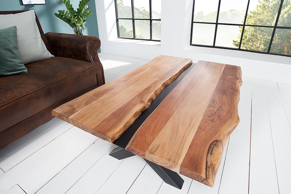 Design Couchtisch DIVISIO 105cm Akazie natural Baumkante