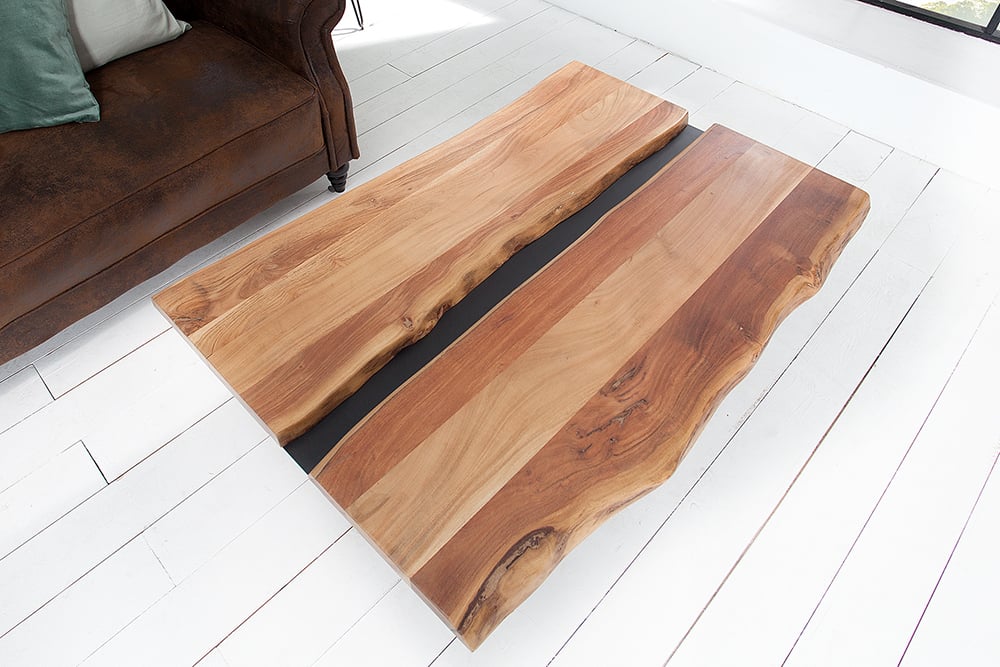 Design Couchtisch DIVISIO 105cm Akazie natural Baumkante