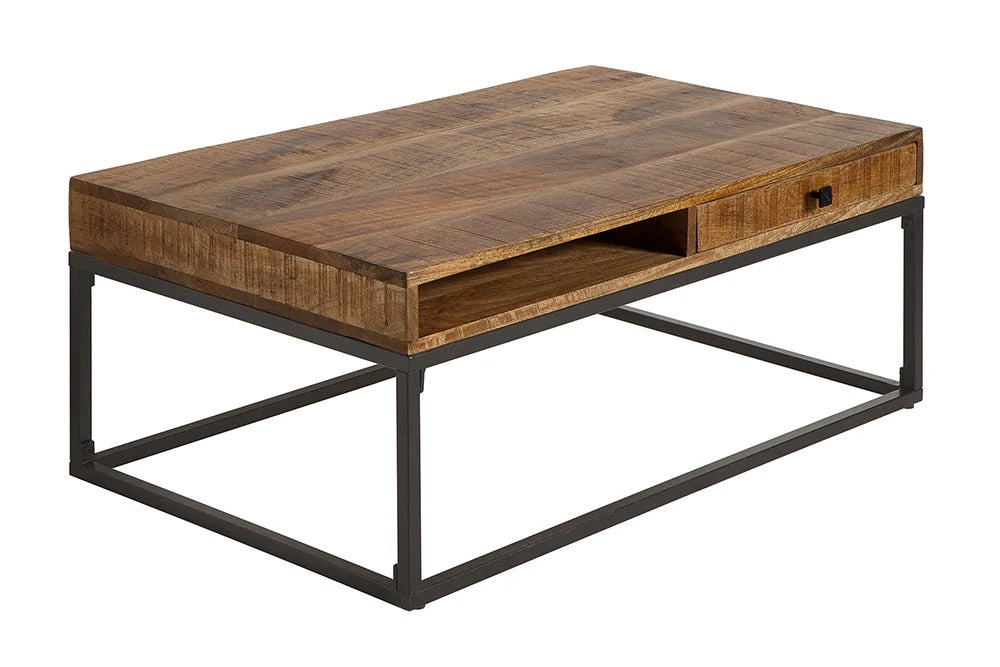 Couchtisch mit Schublade AMBA 100cm Mangoholz Metallbeine