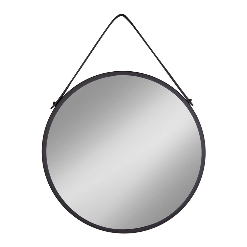 Moderner Spiegel PANIR 60cm rund schwarzer Metallrahmen Gurt