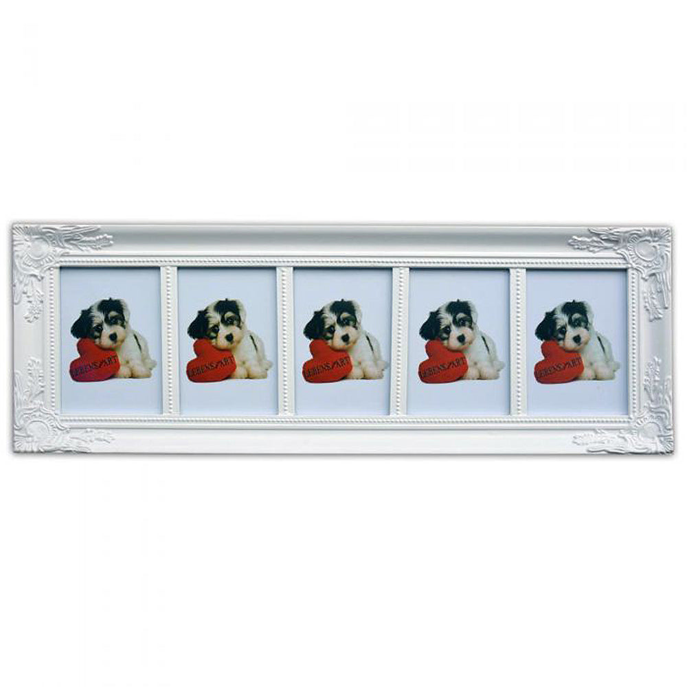 Multi-Fotorahmen BEATRICE / Barock Weiß 5 Fotos á 15x10cm