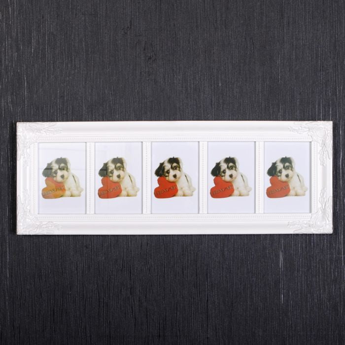 Multi-Fotorahmen BEATRICE / Barock Weiß 5 Fotos á 15x10cm