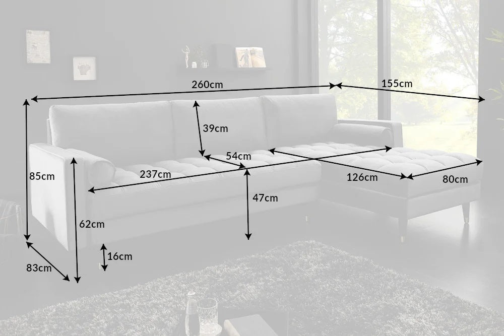 Ecksofa 260cm Ottomane beidseitig COMFORT grau Samt Federkern