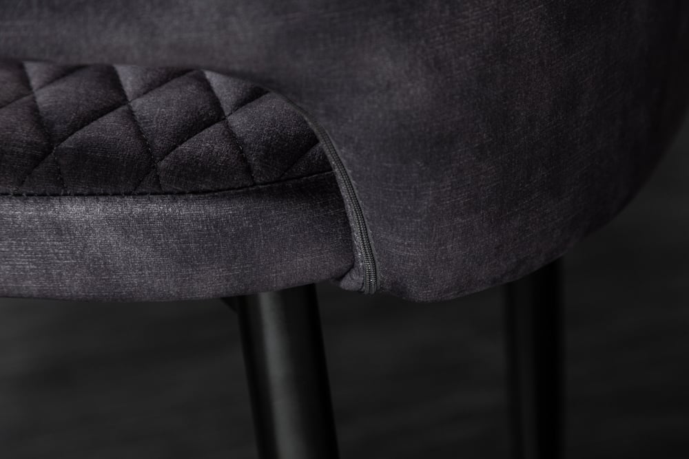 Design Stuhl FRANCE Samt grau Ziersteppung Armlehnen