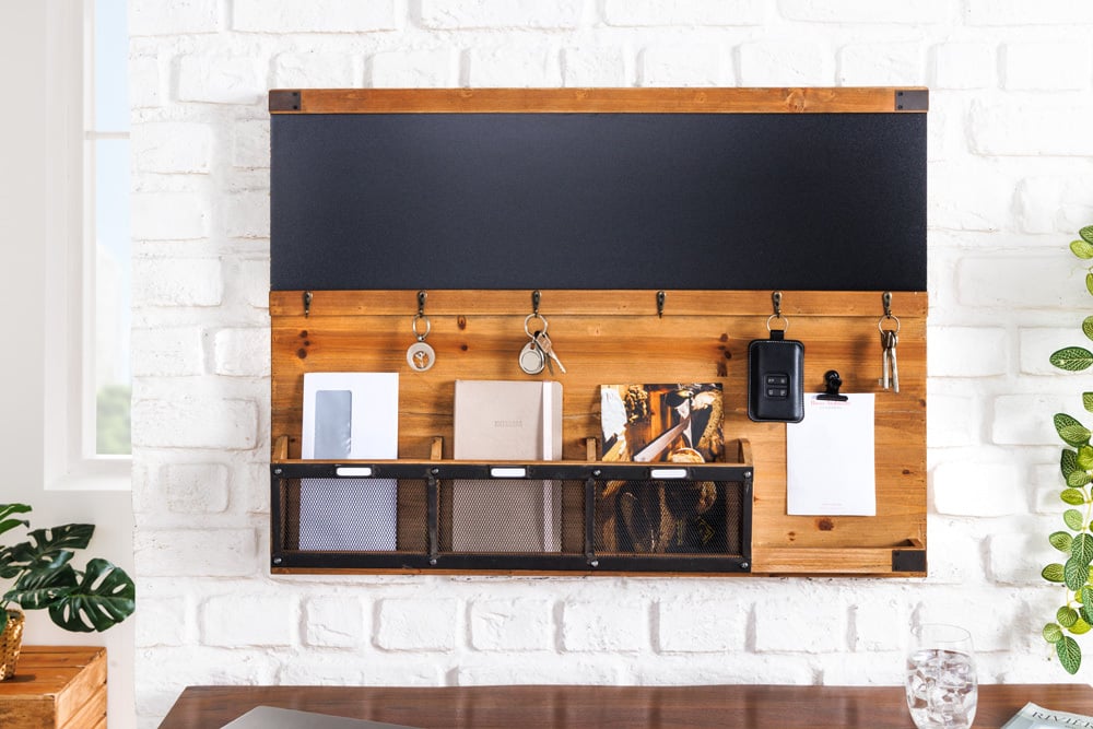 Alltagshelfer Wandboard MURAL 80cm Pinie Kreidetafel Haken