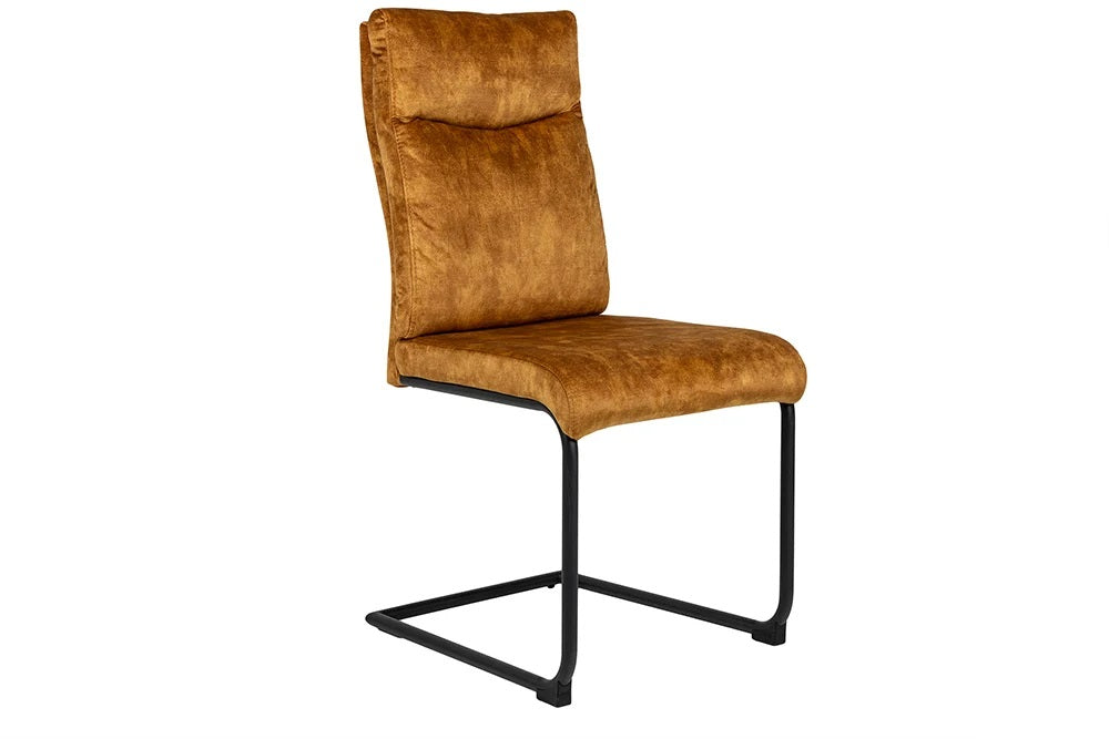 Eleganter Freischwinger Stuhl COMODO Samt senfgelb mit Griff