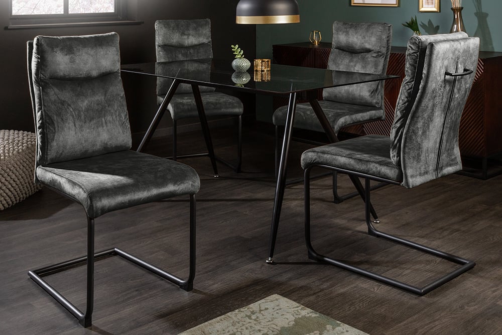Eleganter Freischwinger Stuhl COMODO Samt grün mit Griff