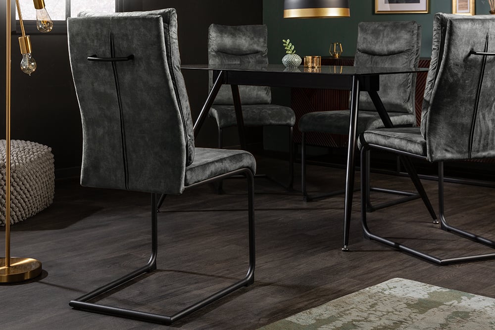 Eleganter Freischwinger Stuhl COMODO Samt grün mit Griff
