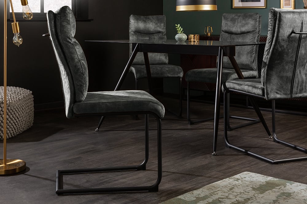 Eleganter Freischwinger Stuhl COMODO Samt grün mit Griff