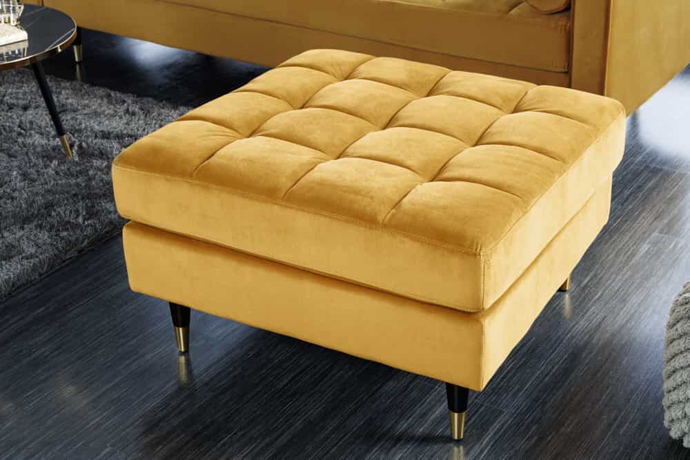 Moderner Hocker COMFORT 80cm senfgelb Samt Taschenfederkern