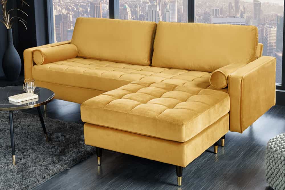 Moderner Hocker COMFORT 80cm senfgelb Samt Taschenfederkern