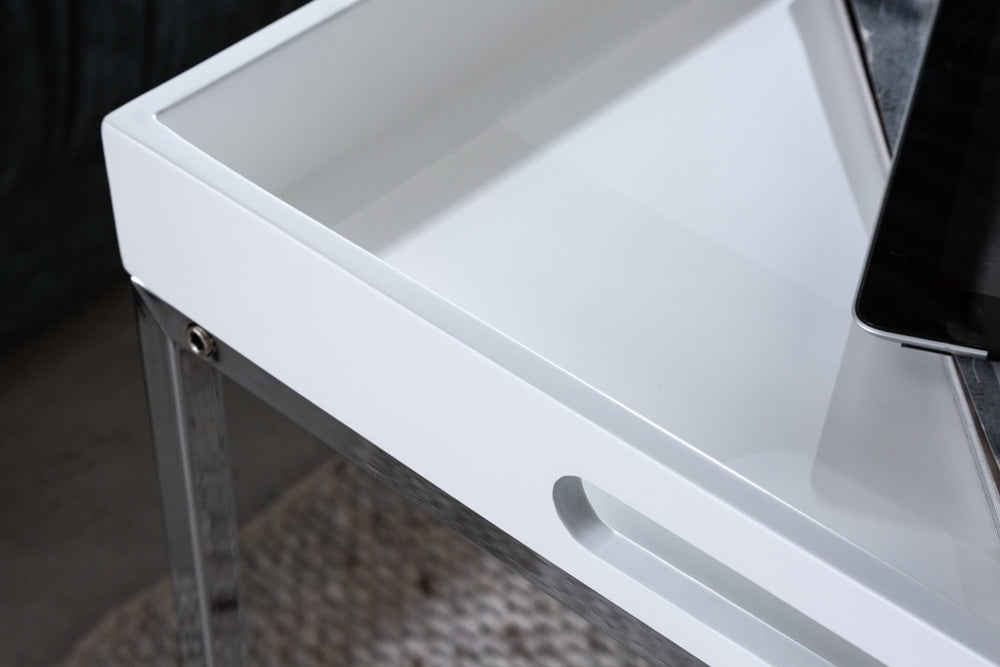 2er Beistelltisch-Set MENTO weiss abnehmbare Tabletts 50cm Chrom