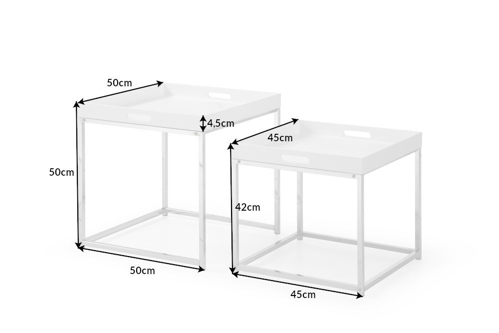 2er Beistelltisch-Set MENTO weiss abnehmbare Tabletts 50cm Chrom