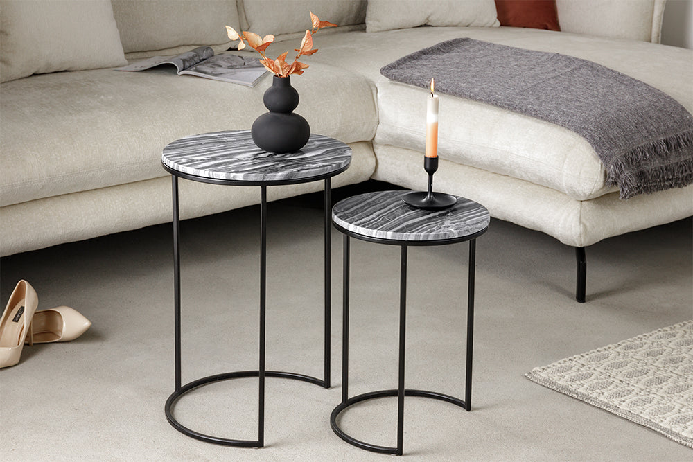 Elegantes Beistelltisch 2er Set MARMO 55cm Marmor-Dekor