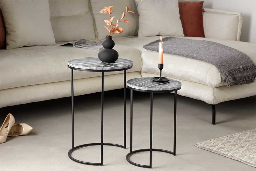 Elegantes Beistelltisch 2er Set MARMO 55cm Marmor-Dekor