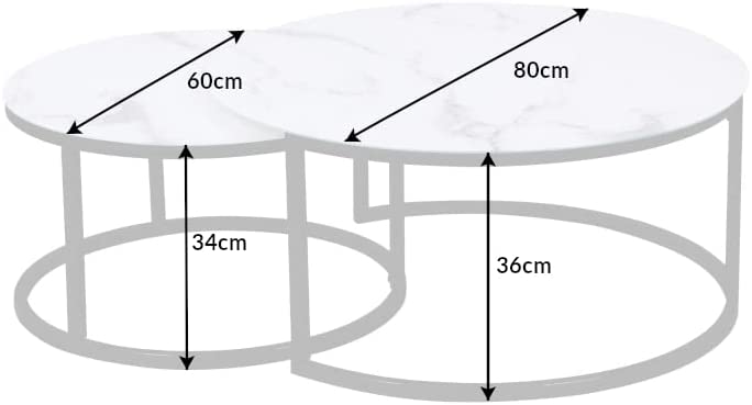 Eleganter Couchtisch MARMO 80cm schwarz-weiss Marmor-Dekor