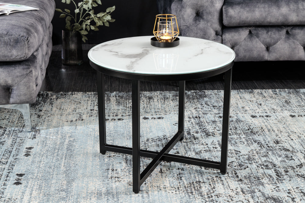 Eleganter Beistelltisch MARMO 50cm schwarz-weiss Marmor-Dekor