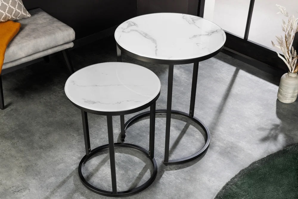 Elegantes Beistelltisch 2er Set MARMO 50cm Marmor-Dekor