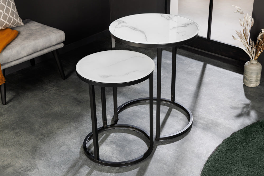 Elegantes Beistelltisch 2er Set MARMO 50cm Marmor-Dekor