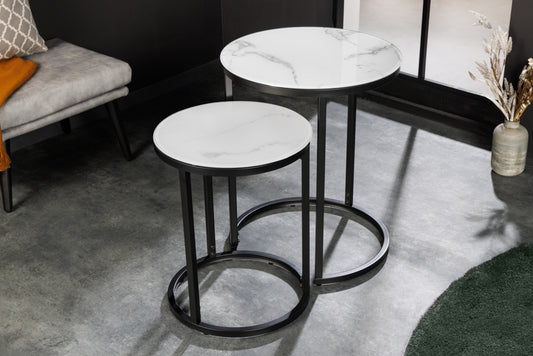 Elegantes Beistelltisch 2er Set MARMO 50cm Marmor-Dekor