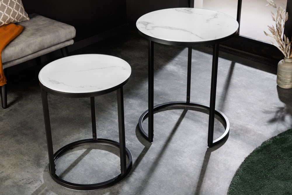 Elegantes Beistelltisch 2er Set MARMO 50cm Marmor-Dekor