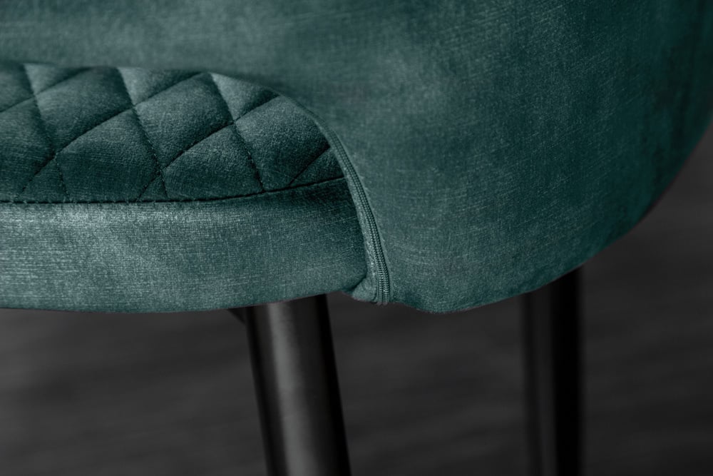 Design Stuhl FRANCE Samt petrol Ziersteppung Armlehnen