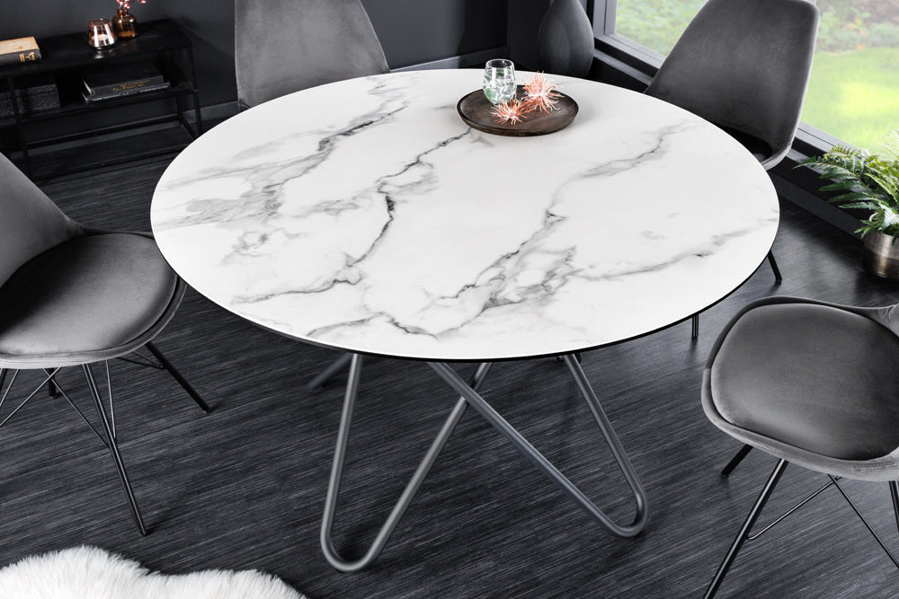 Eleganter Esstisch PARMA 120cm weiss marmoriert Keramik Made-in-Italy