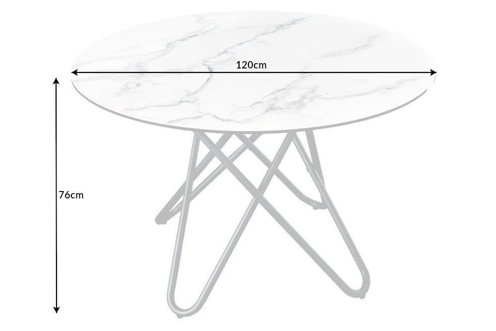 Eleganter Esstisch PARMA 120cm weiss marmoriert Keramik Made-in-Italy