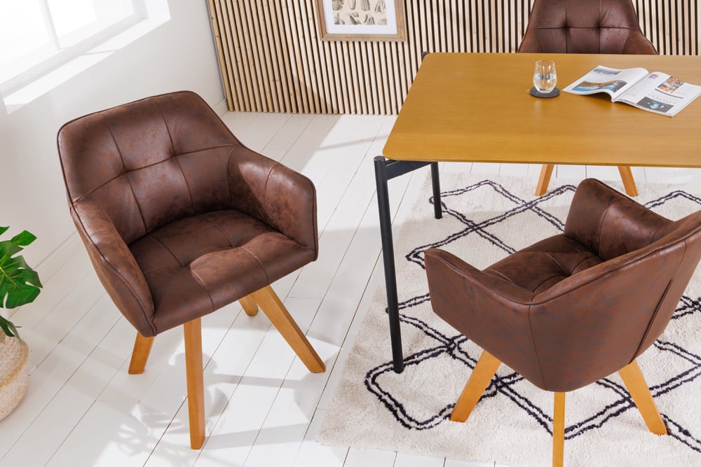 Moderner Drehstuhl ZIRA braun Microfaser Buchengestell