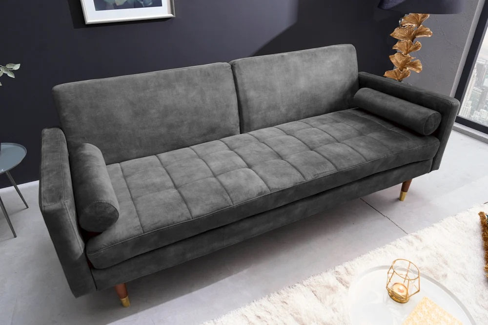 Elegantes Schlafsofa DIVANO 196cm grau Mikrovelours 3-Sitzer