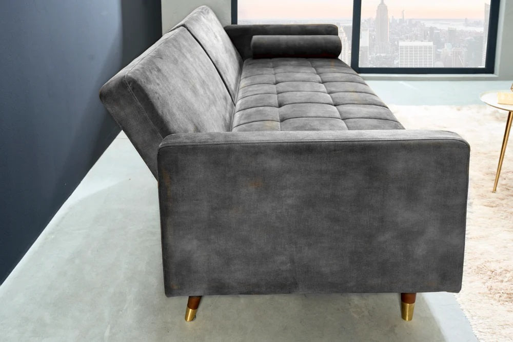 Elegantes Schlafsofa DIVANO 196cm grau Mikrovelours 3-Sitzer