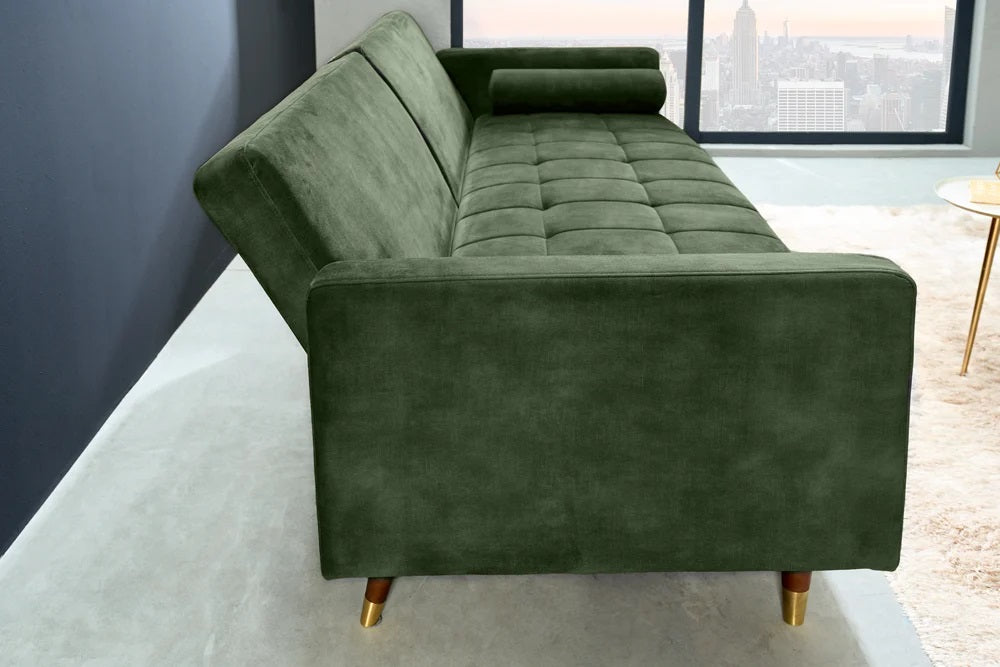 Elegantes Schlafsofa DIVANO 196cm grün Mikrovelours 3-Sitzer