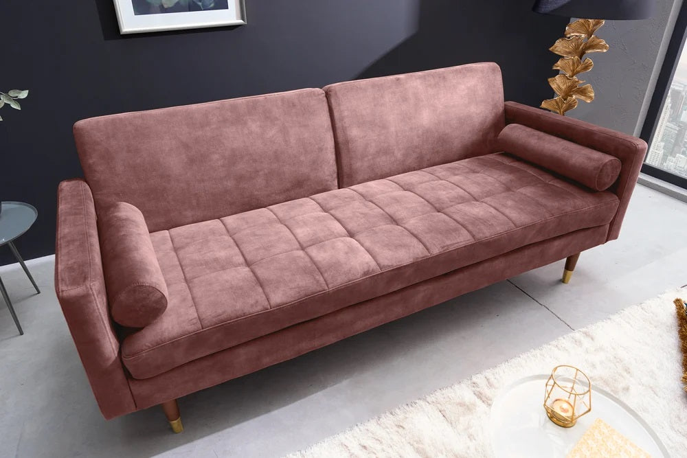 Elegantes Schlafsofa DIVANO 196cm altrosa Mikrovelours 3-Sitzer