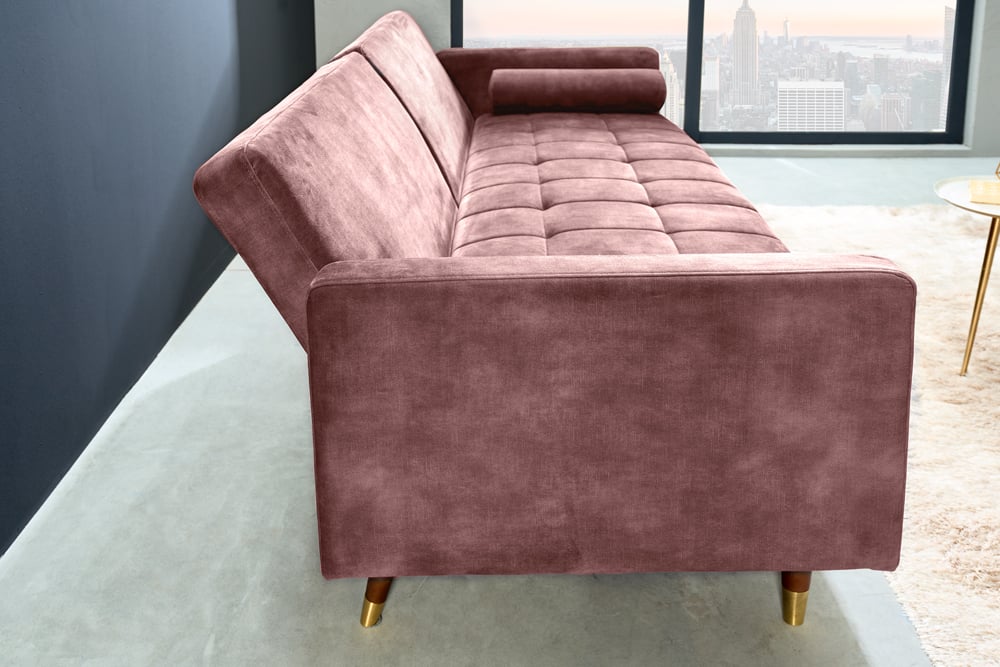 Elegantes Schlafsofa DIVANO 196cm altrosa Mikrovelours 3-Sitzer