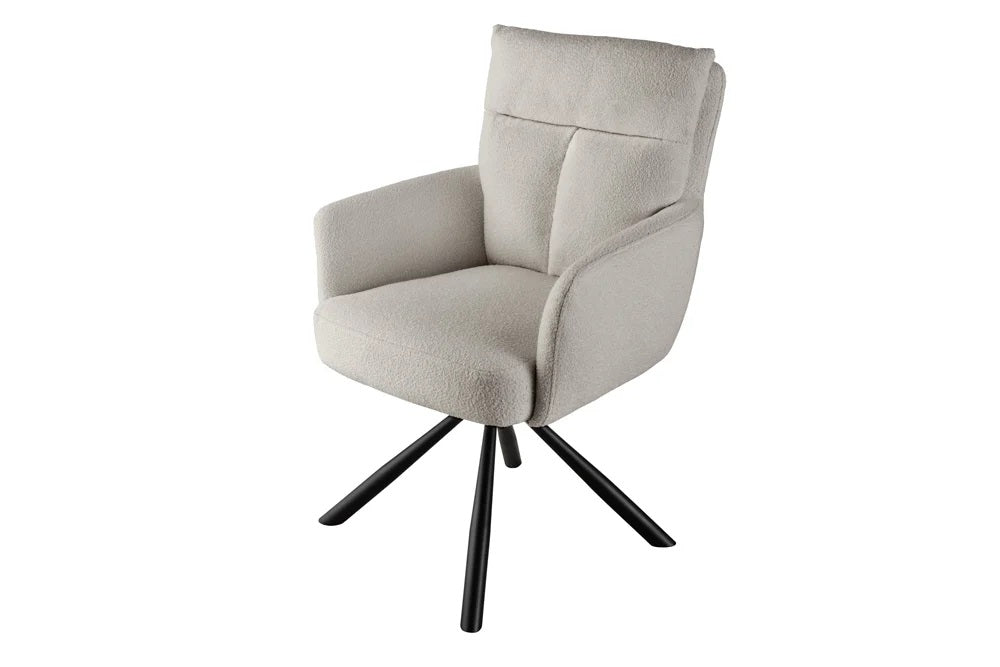 Bequemer Drehstuhl CHARLES mit Federkernpolsterung beige Bouclé
