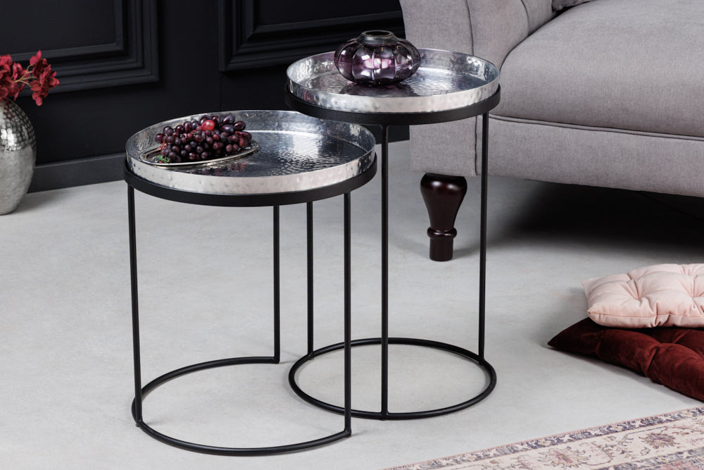 Modernes 2er Set Beistelltisch MARTELLO schwarz silber