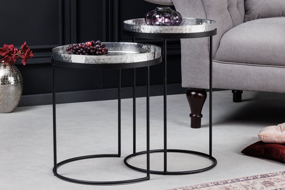 Modernes 2er Set Beistelltisch MARTELLO schwarz silber