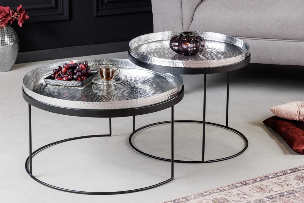 Modernes 2er Set Couchtisch MARTELLO schwarz silber