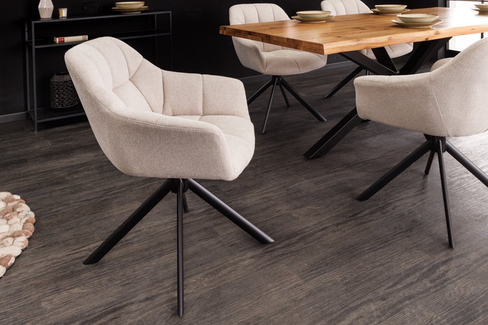 Moderner Drehstuhl LYON beige Strukturstoff Metallgestell